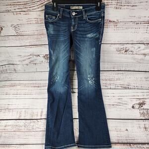 BKE Stella Boot Jeans 26x31.5 Medium Wash Distressed Stretch Embroidered Pockets